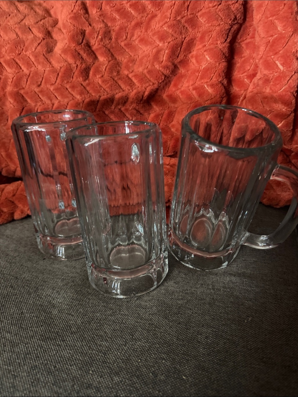 Set of 3 Heavy Glass Beer Mugs / Heavyweight Panel Steins Barware